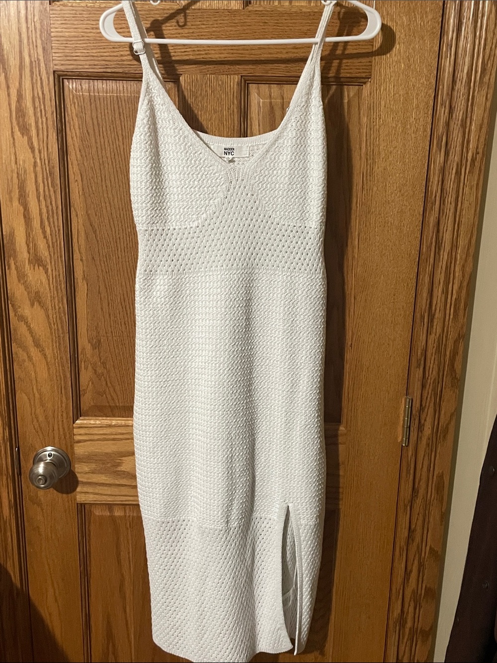 Madden NYC White Knit Spaghetti-Strap Midi Dress